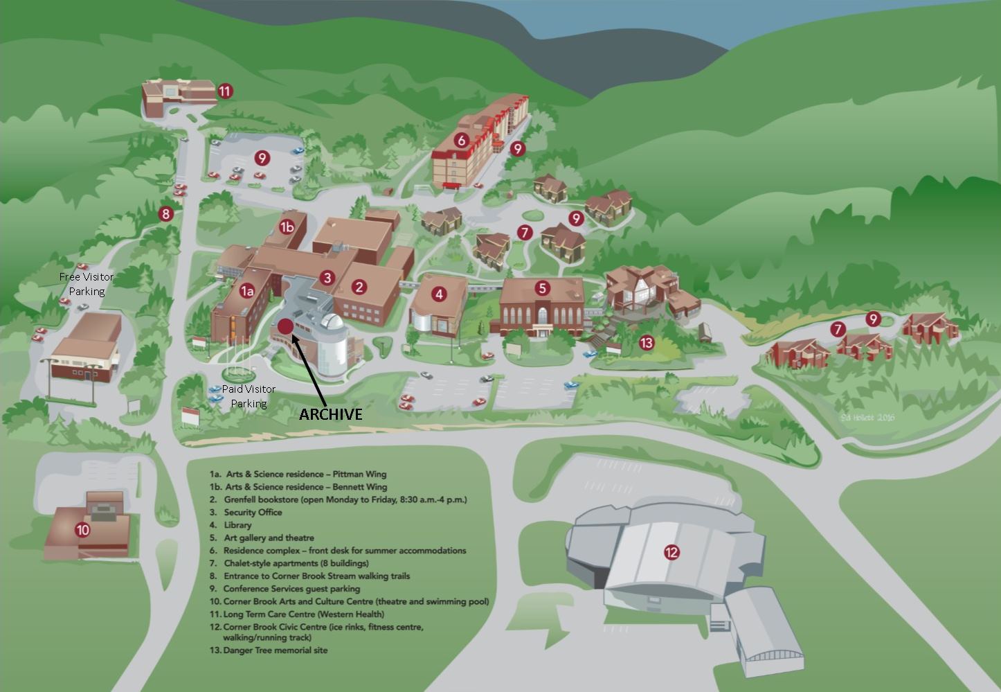 Map showing location of the Archive on Grenfell Campus